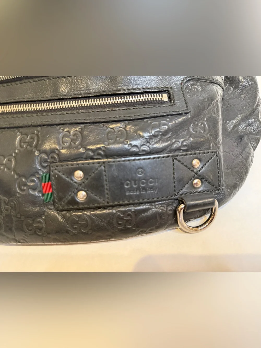 Gucci Black GG Embossed Leather Belt Bag bumbag